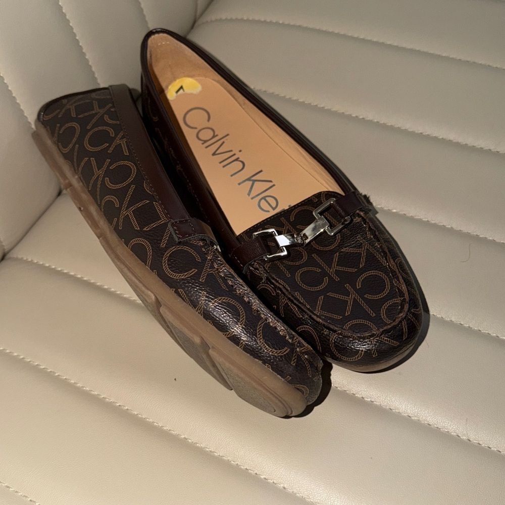 Calvin Klein Monogram Black Loafers size 7 women’s slip on shoes faux leather